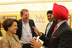 A group in conversation at the India Adda at Davos, WEF 2013